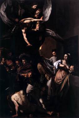 カラヴァッジョ　「慈悲の７つの行い 」1607　Oil on canvas, 390 x 260 cm　　ナポリ、ピオ・モンテ・デラ・ミゼリコルディア聖堂